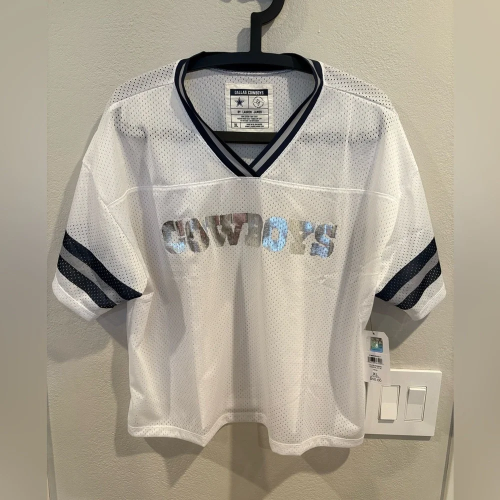 Lauren James Dallas Cowboys Women's Crop Top White Mesh Football Jersey Size XL - Picture 1 of 11